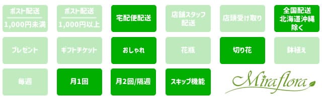 ミラフローラの特徴アイコン一覧